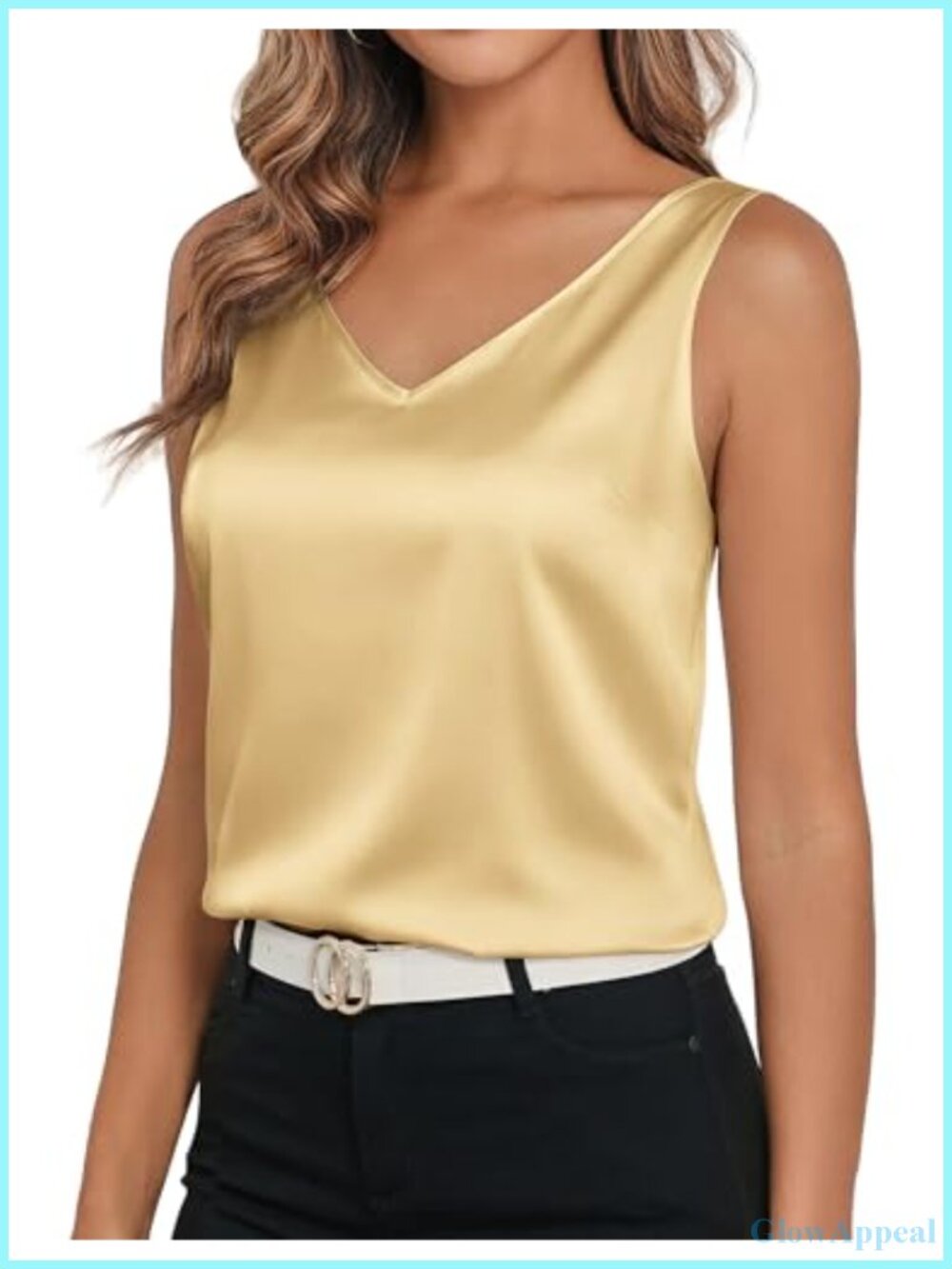 Silk Satin V Neck Tank Top Women Sleeveless Wide Strap Shirt